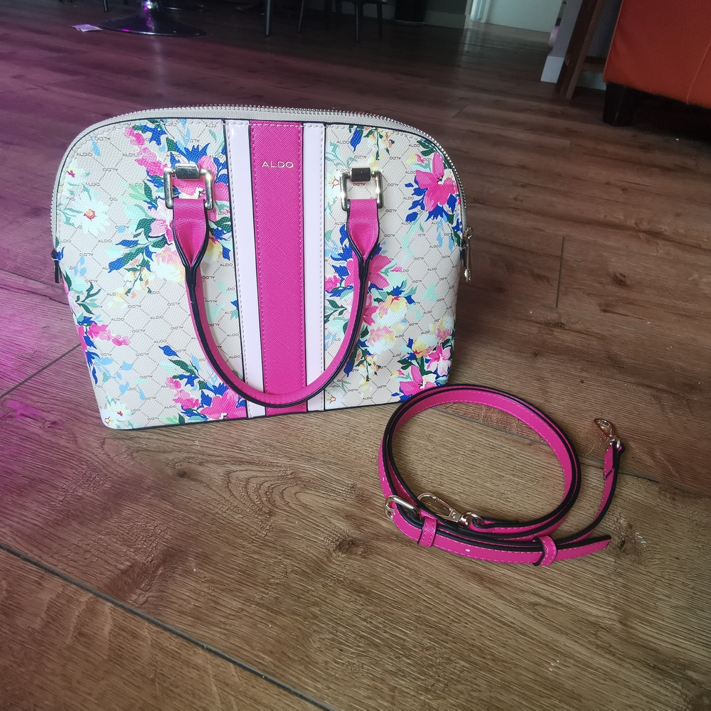 Aldo Pink and White Satchel Bag with Floral Design